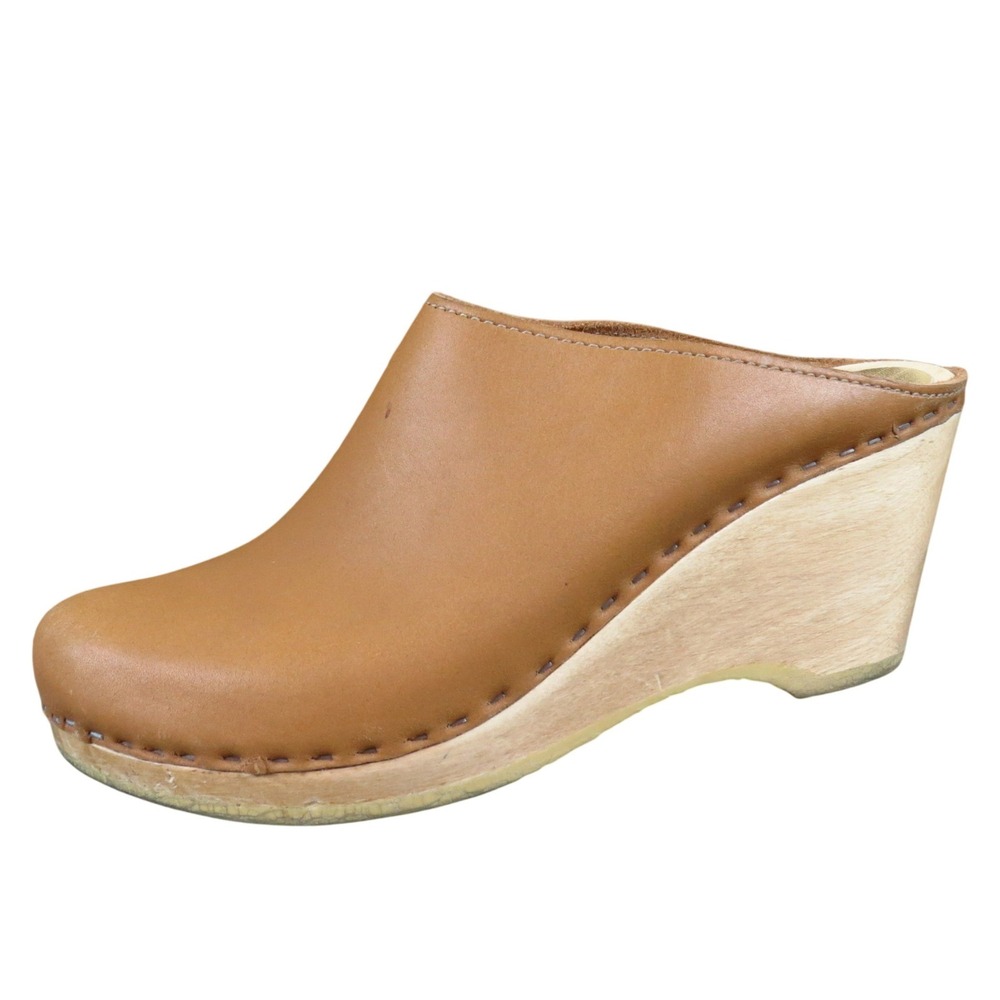 No. 6 New‎ School Women Casual Clog Size 40 Everyday Tan Leather Wedge Heel